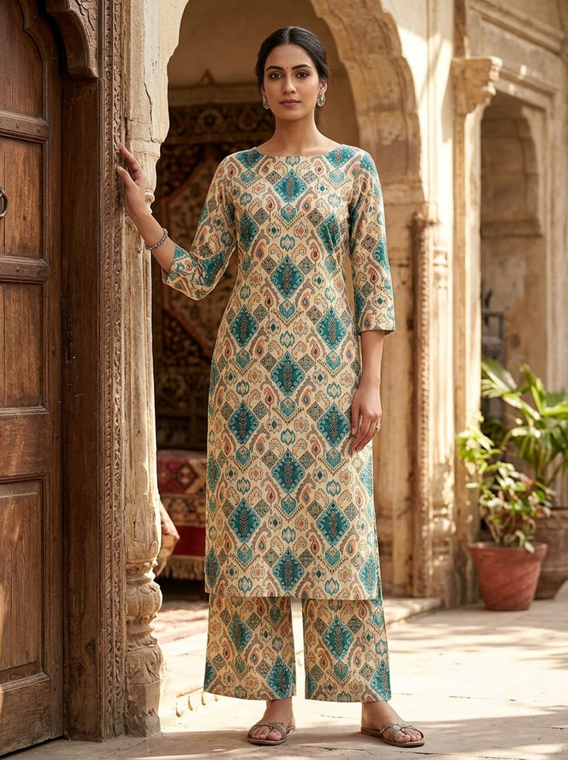 Multicolor Ethnic Geometric Paisley Upada Silk Digital Printed Fabric