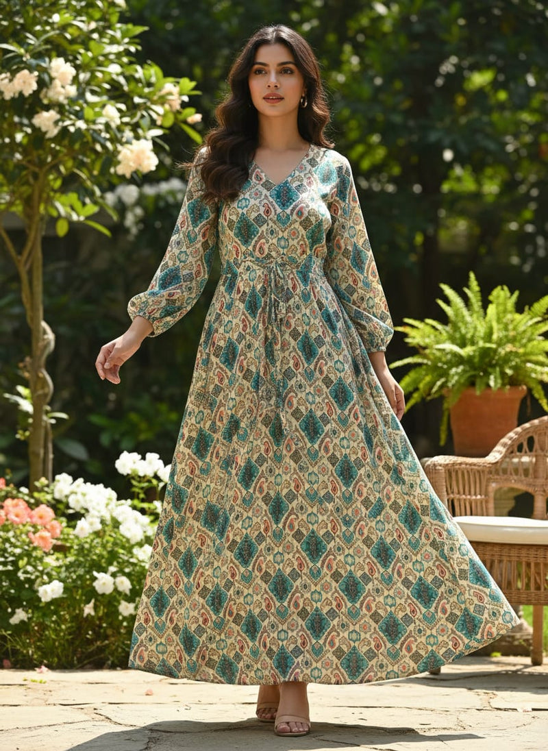 Multicolor Ethnic Geometric Paisley Upada Silk Digital Printed Fabric