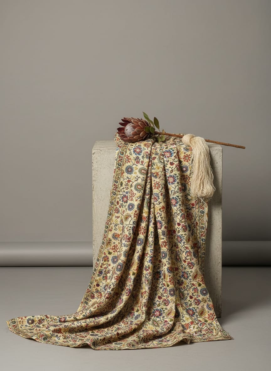 Multicolor Ethnic Floral and Paisley Jaal Pure Muslin Digital Printed Fabric