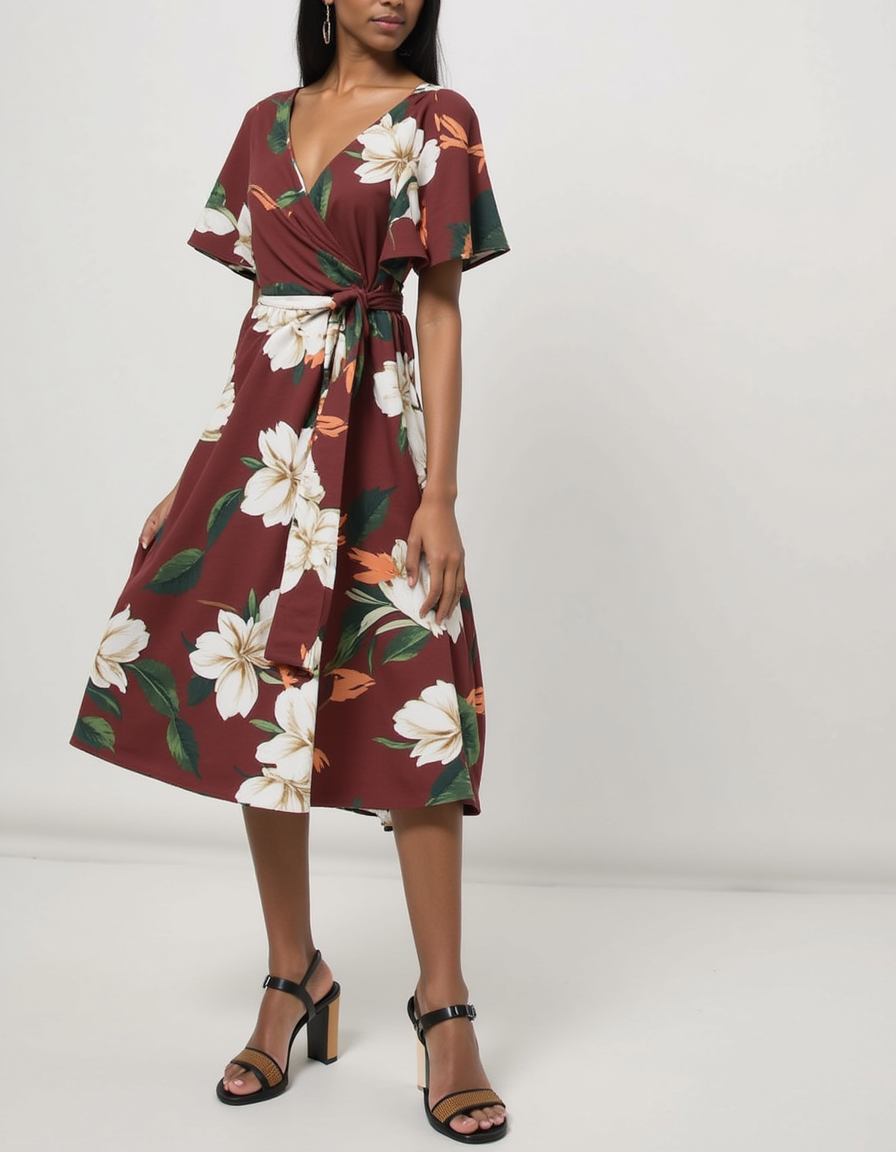 Floral Digital Printed Fabric in Brown - FAB VOGUE Studio