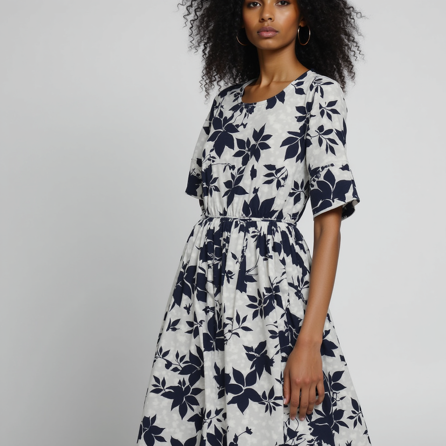 Black Floral Flower Digital Printed Fabric - Pure Cotton