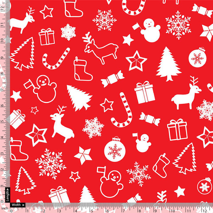 Classy Red & White Christmas Design Japan Satin Fabric