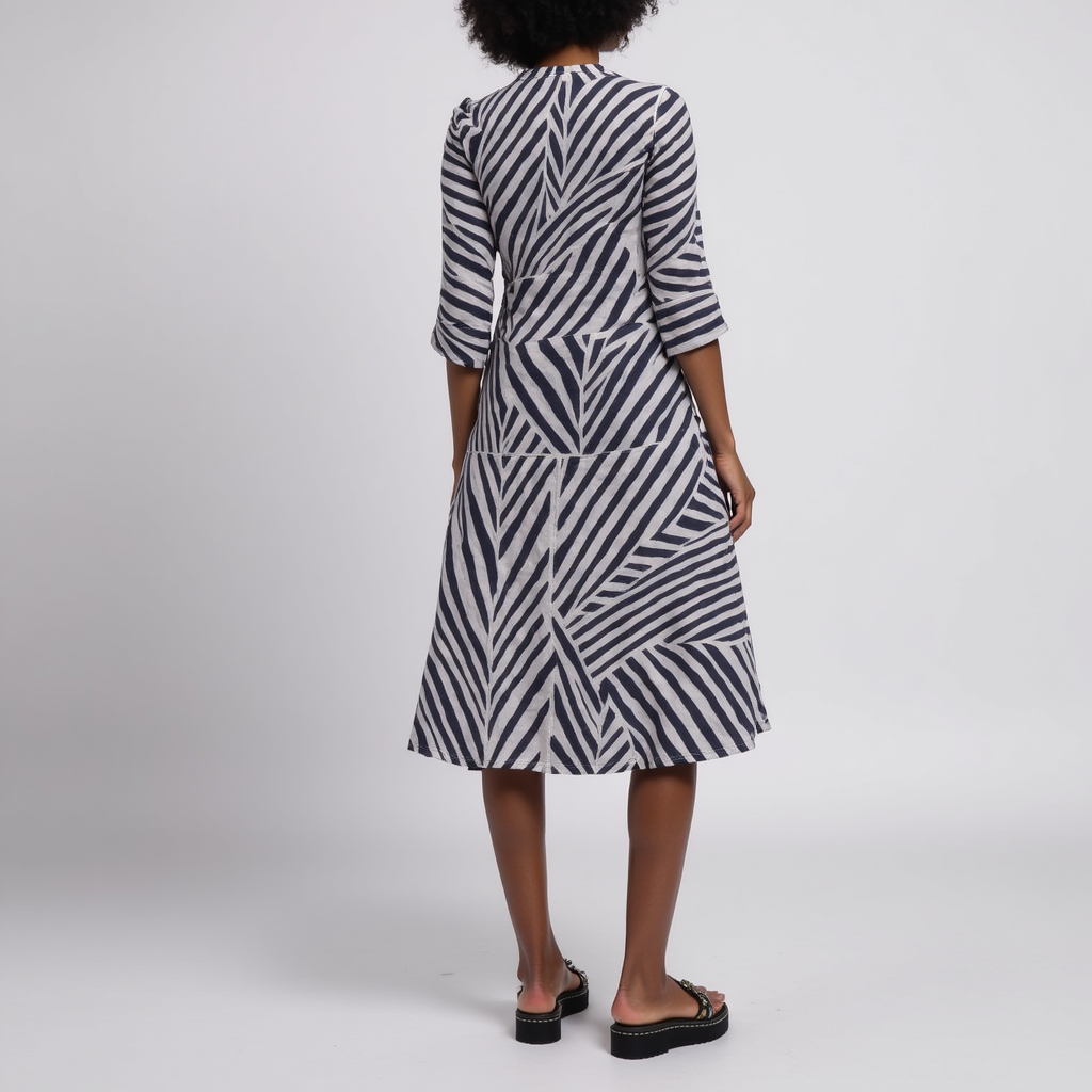 Attractive Black Strips With Bone Colour Digital Printed Fabric - Pure Muslin