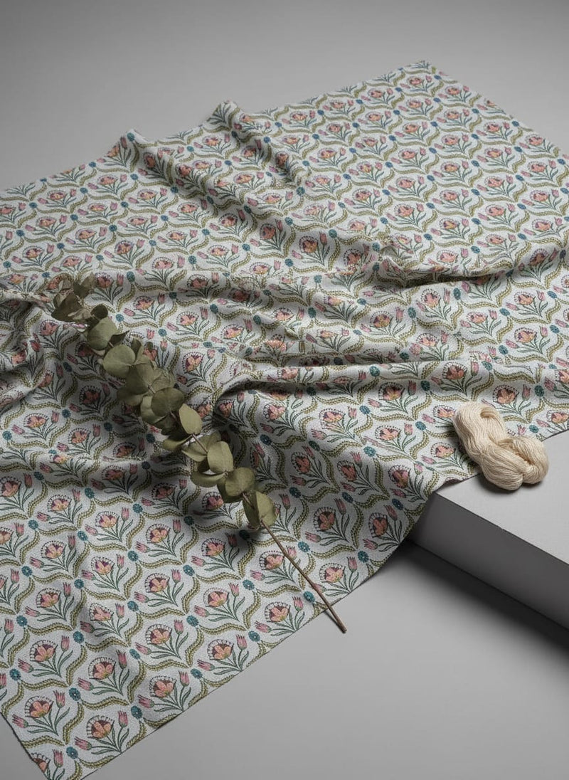 Multicolor Ethnic Floral Jaal Silk Crepe Digital Printed Fabric