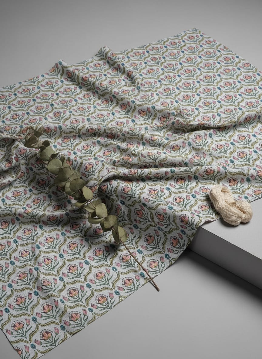 Multicolor Ethnic Floral Jaal Silk Crepe Digital Printed Fabric