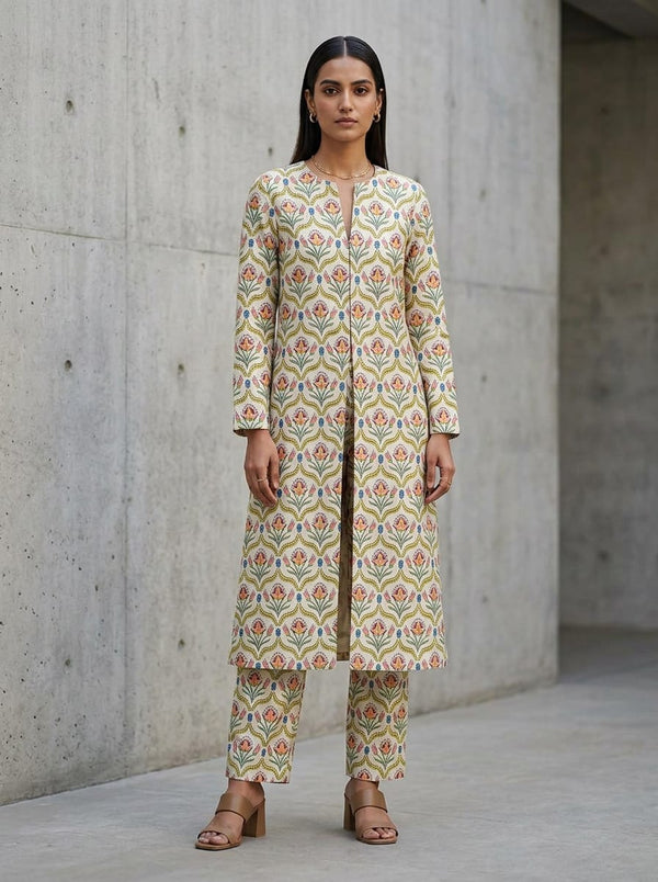 Multicolor Ethnic Floral Motif Kora Silk Digital Printed Fabric - Jacket Kurta with Straight Pants Lookbook - KS-0-TA0957-110 - alternate view