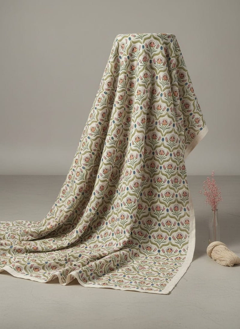 Multicolor Ethnic Floral Motif Muslin Digital Printed Fabric
