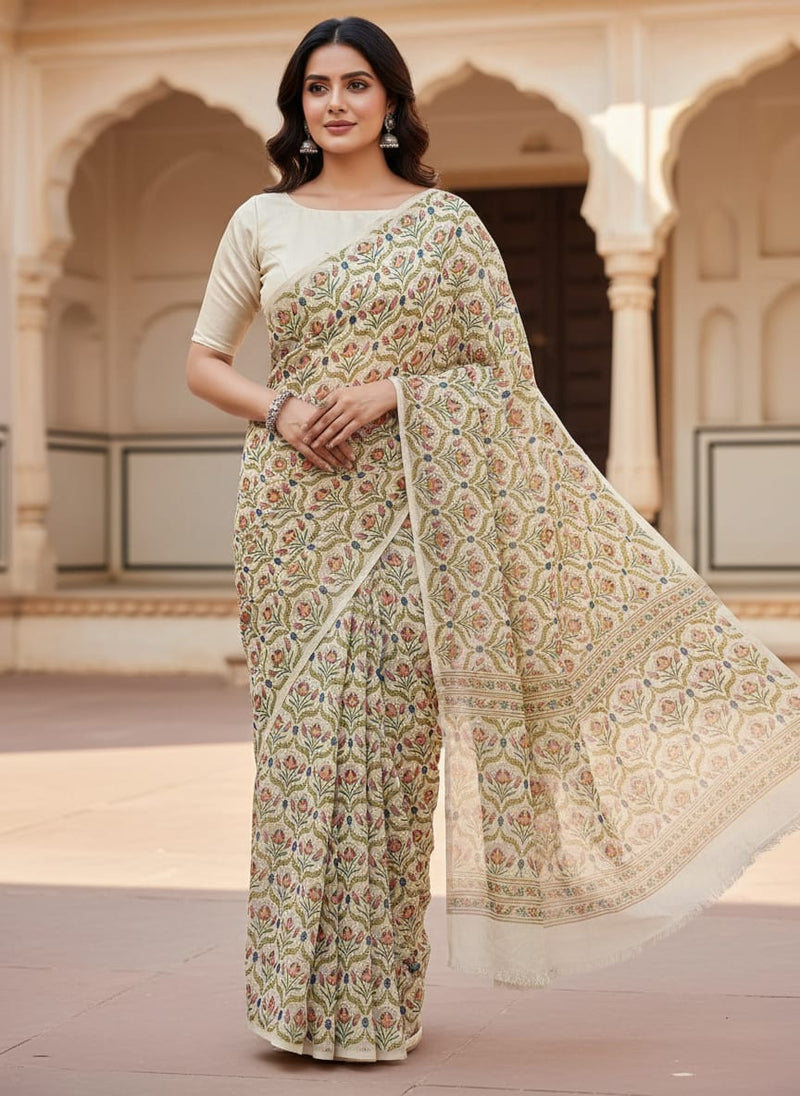 Multicolor Ethnic Indian Floral Damask Pure Chiffon Digital Printed Fabric