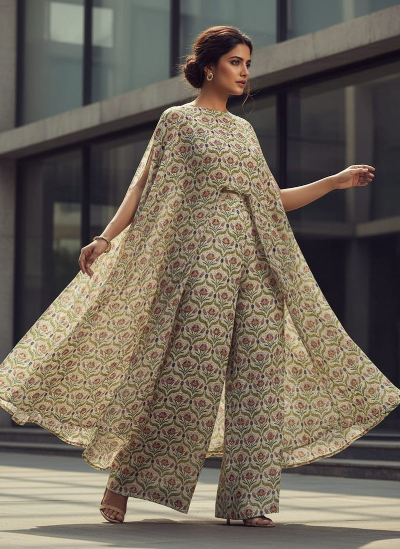 Multicolor Ethnic Indian Floral Damask Pure Chiffon Digital Printed Fabric