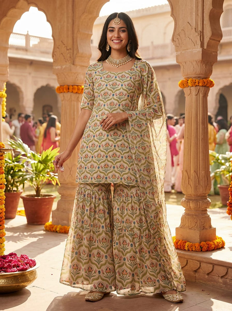 Multicolor Ethnic Indian Floral Damask Pure Chiffon Digital Printed Fabric