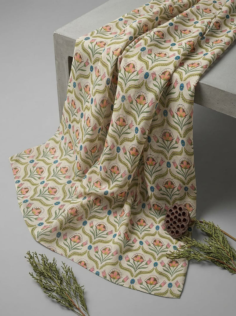 Multicolor Ethnic Indian Floral Damask Pure Chiffon Digital Printed Fabric