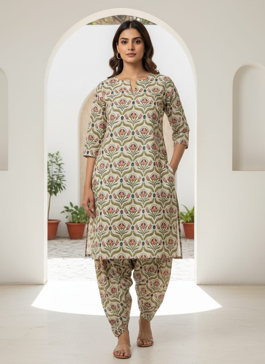 Multicolor Ethnic Floral Damask Pattern Pure Cotton Digital Printed Fabric