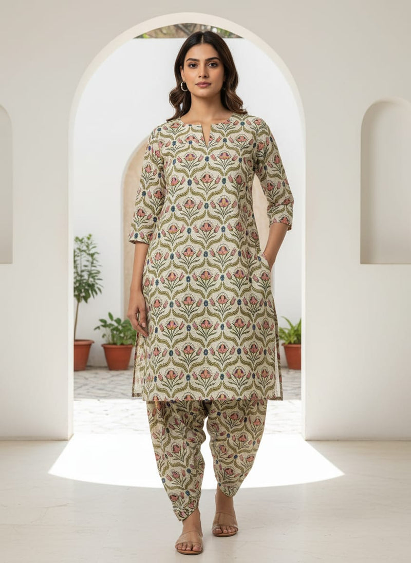 Multicolor Ethnic Floral Damask Pattern Pure Cotton Digital Printed Fabric