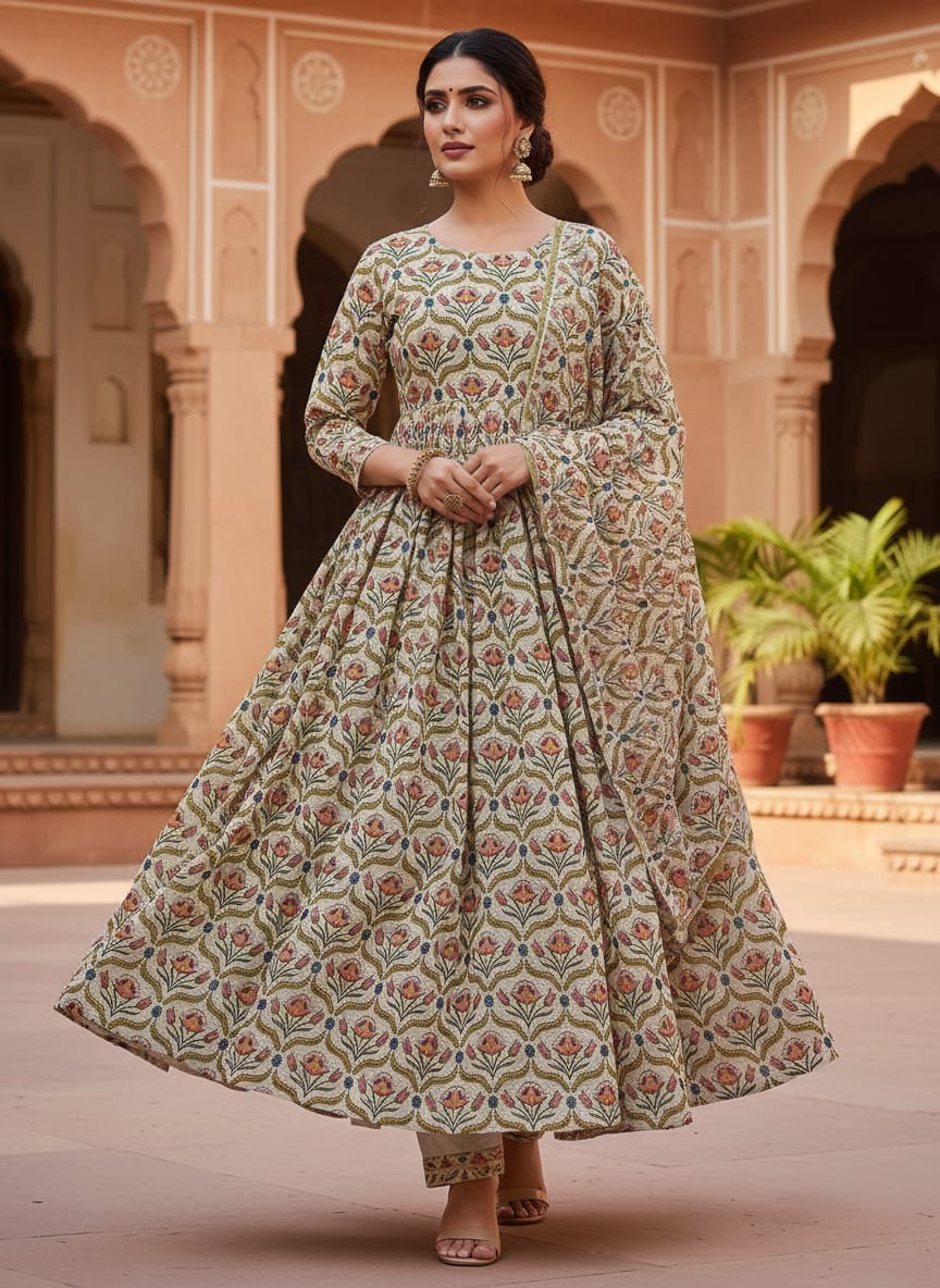 Multicolor Ethnic Floral Damask Pure Georgette Digital Printed Fabric