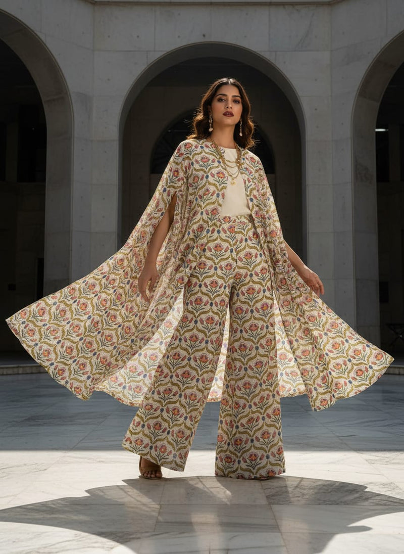 Multicolor Ethnic Floral Damask Pure Georgette Digital Printed Fabric