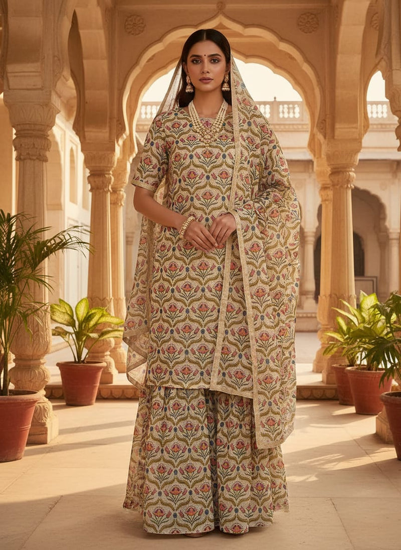 Multicolor Ethnic Floral Damask Pure Georgette Digital Printed Fabric