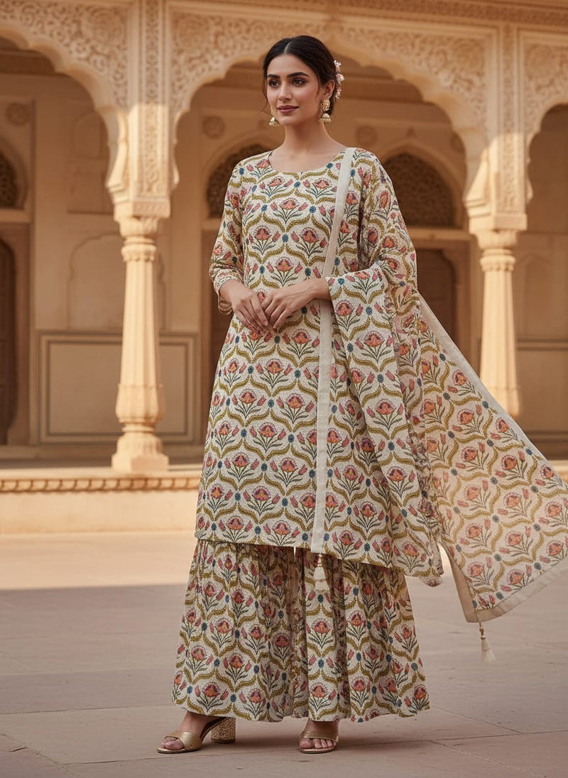 Multicolor Ethnic Floral Damask Pure Georgette Digital Printed Fabric