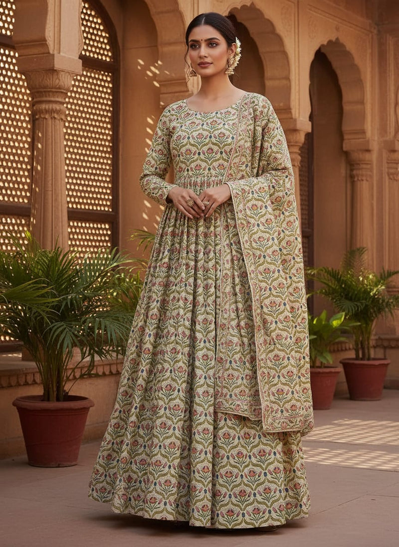 Multicolor Ethnic Floral Damask Print Weightless Digital Printed Fabric