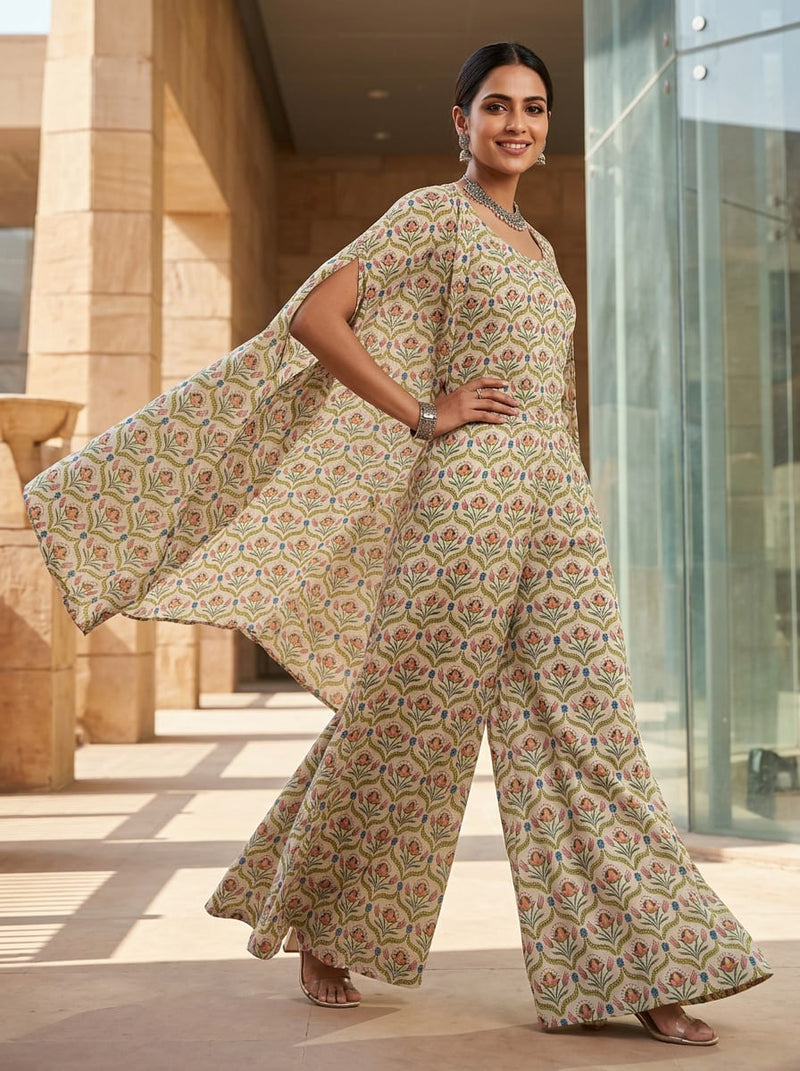 Multicolor Ethnic Floral Damask Print Weightless Digital Printed Fabric