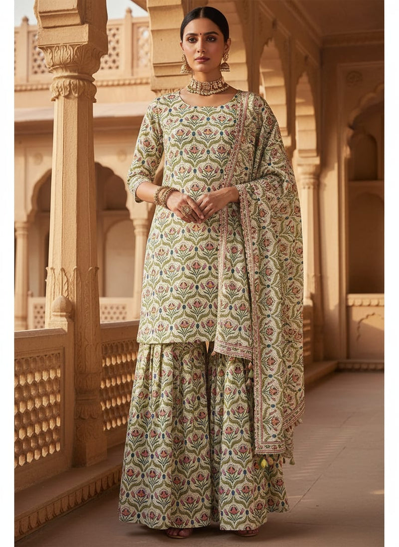 Multicolor Ethnic Floral Damask Print Weightless Digital Printed Fabric