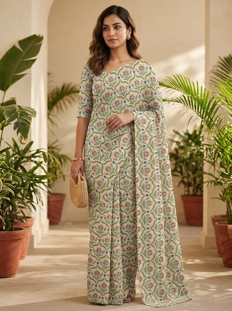 Multicolor Ethnic Floral Damask Print Weightless Digital Printed Fabric