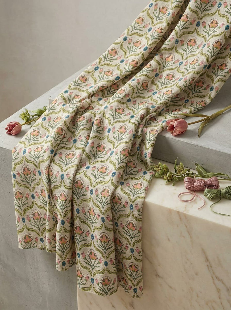 Multicolor Ethnic Floral Damask Print Weightless Digital Printed Fabric