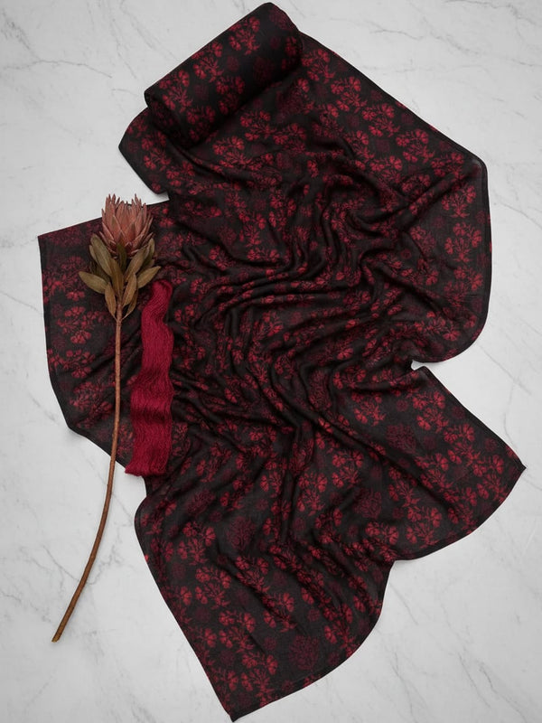 Black Small Red Floral Jaal Pure Chinon Digital Printed Fabric