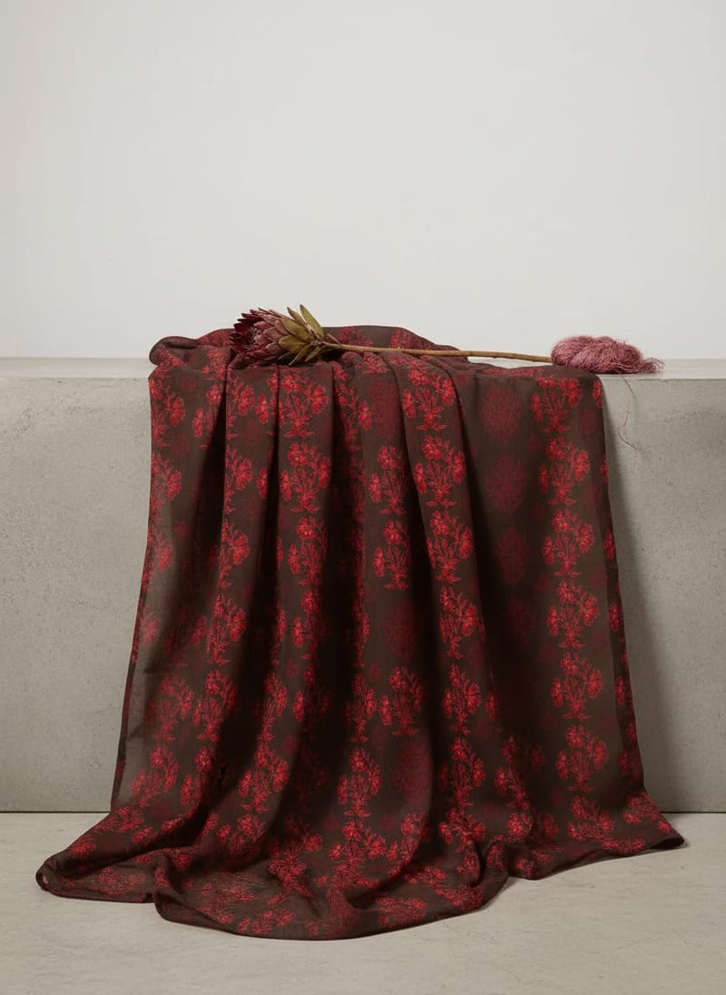 Brown Ethnic Floral Buti Print Pure Muslin Digital Printed Fabric