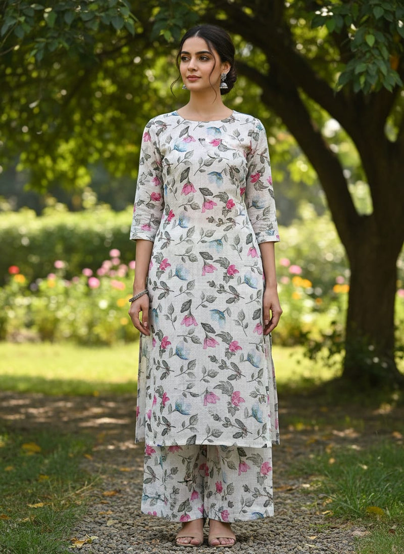 Multicolor Watercolor Floral Botanical Kota Doria Digital Printed Fabric