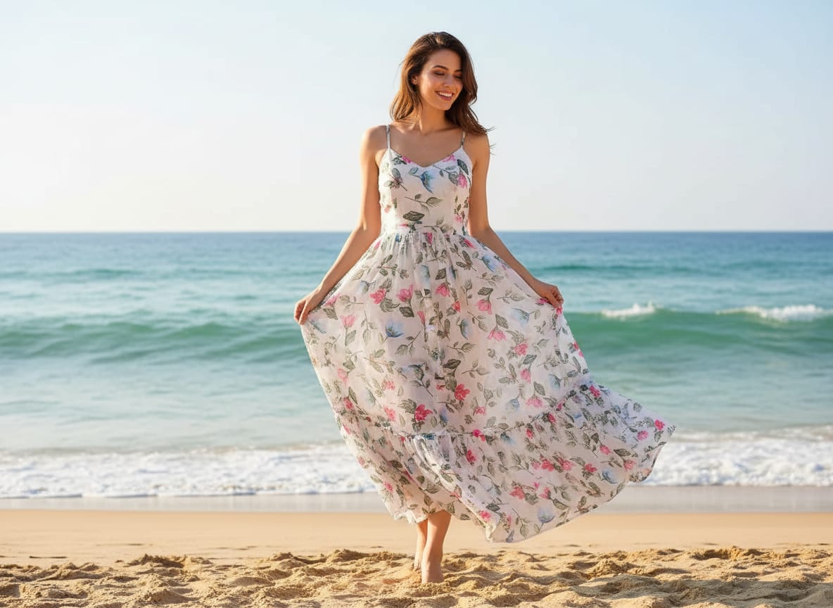 Multicolor Dainty Pink and Blue Floral Weightless Digital Printed Fabric