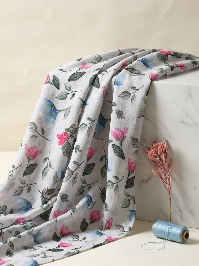 Multicolor Watercolour Floral Vine Muslin Digital Printed Fabric