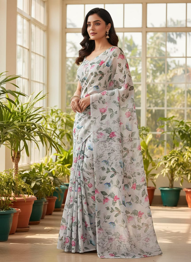 Multicolor Small Floral Garden Silk Crepe Digital Printed Fabric