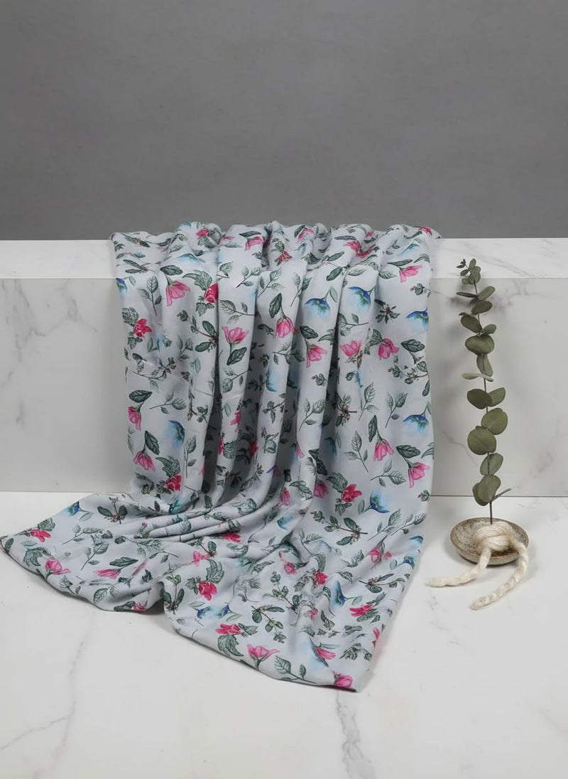 Multicolor Small Floral Garden Silk Crepe Digital Printed Fabric