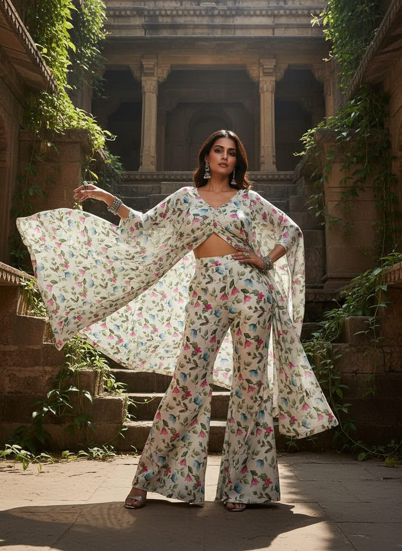 Multicolor Dainty Watercolor Floral Buds Upada Silk Digital Printed Fabric