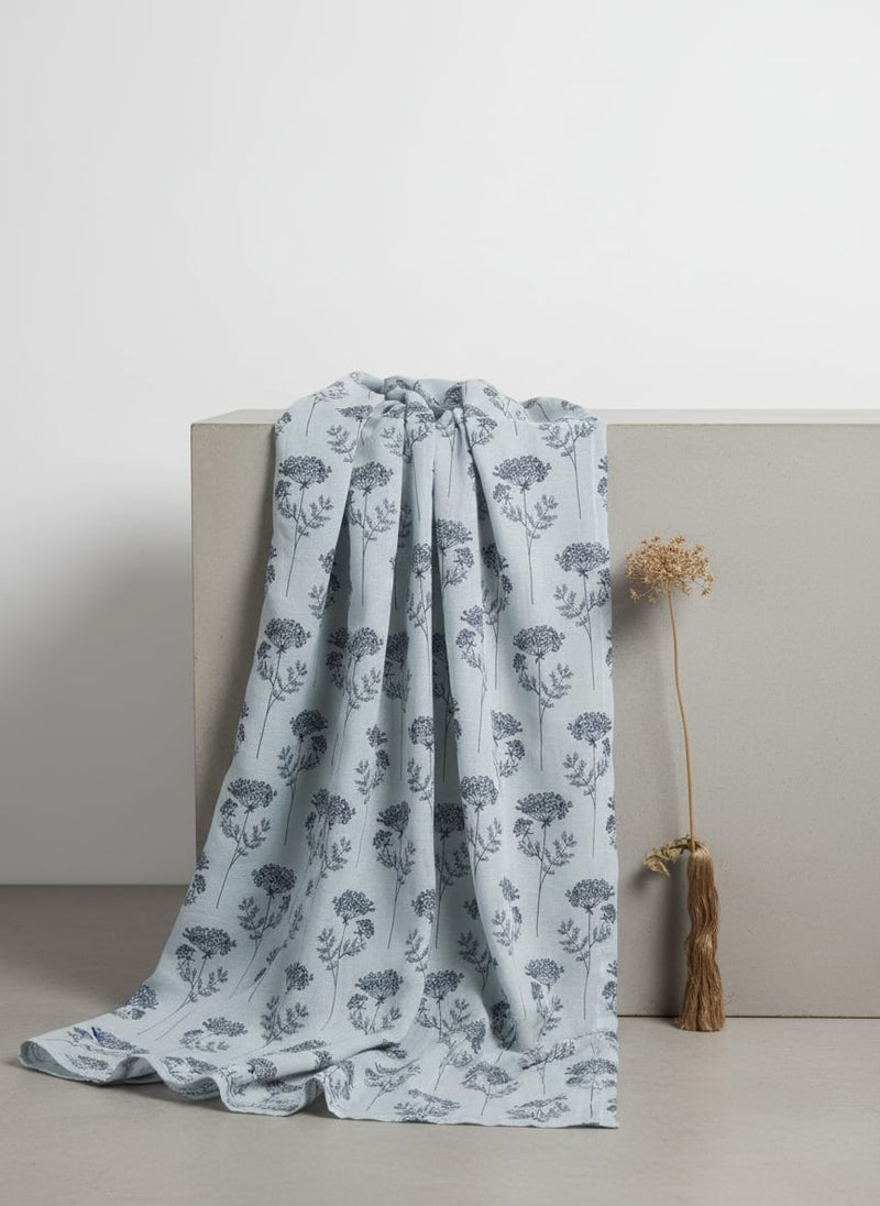 White Botanical Dill Flower Print Pure Muslin Digital Printed Fabric
