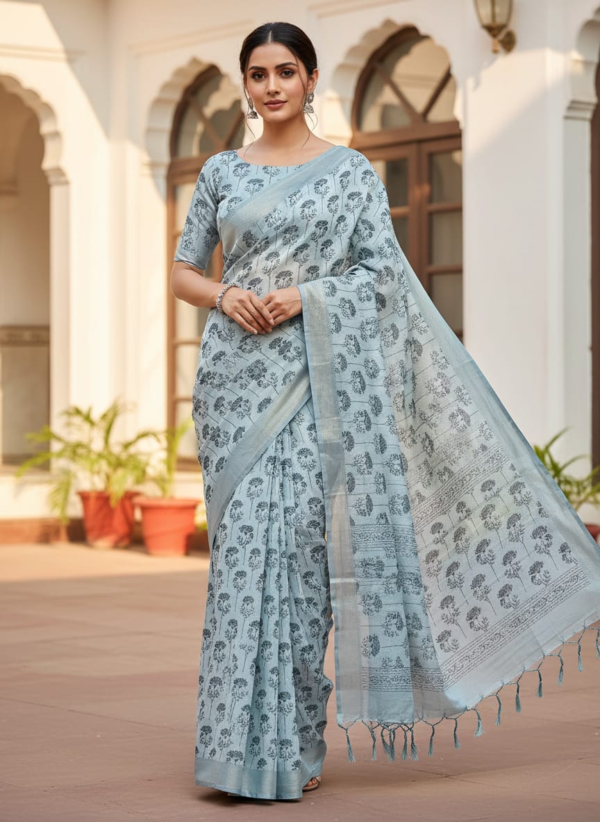 Winter Icy Flower Digital Printed Fabric  - Upada Silk