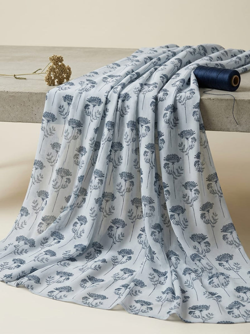 White Queen Anne's Lace Botanical Pure Georgette Digital Printed Fabric
