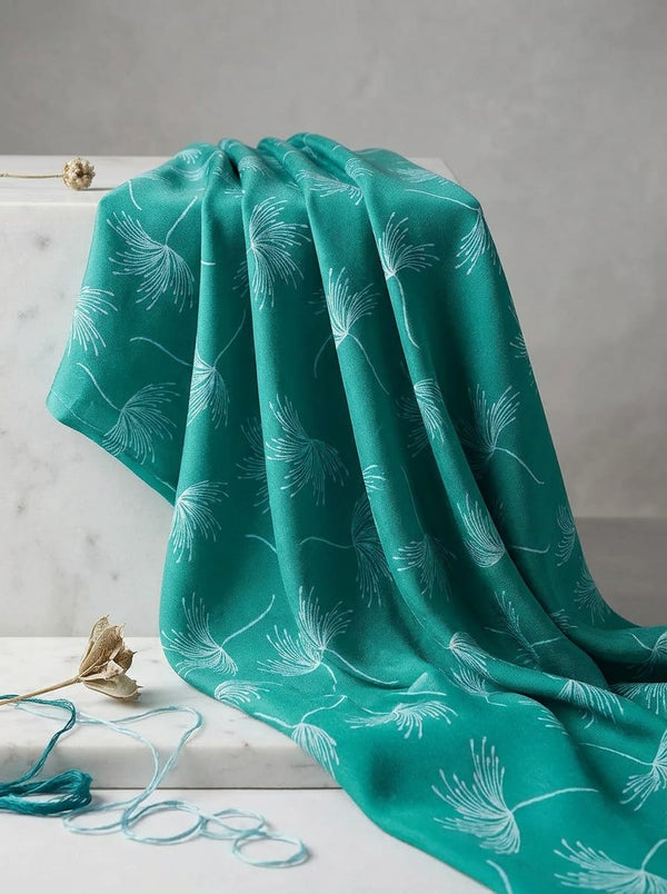 Teal Floating Dandelion Seeds Kora Silk Digital Printed Fabric - Fabric Editorial Studio Flatlay Lookbook - KS-0-MA0139-110