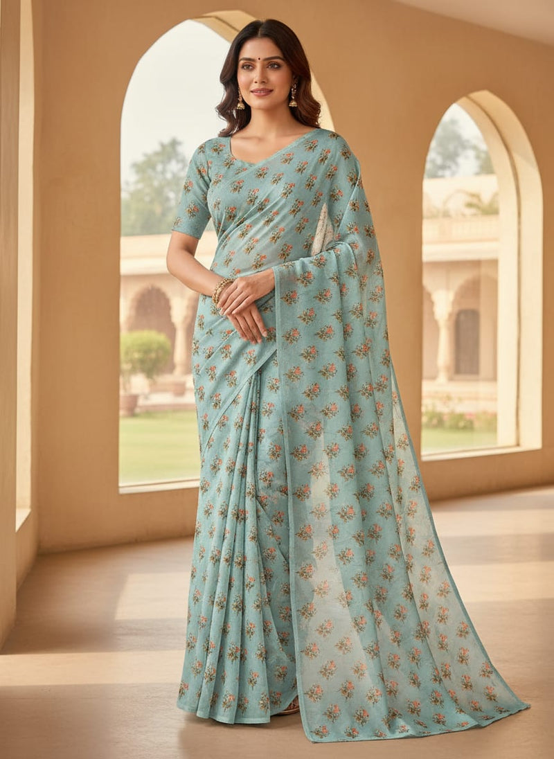 Vintage Flower Repeat Digital Printed Fabric - Kora Silk