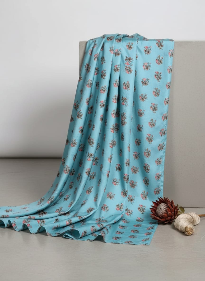Vintage Flower Repeat Digital Printed Fabric - Crepe