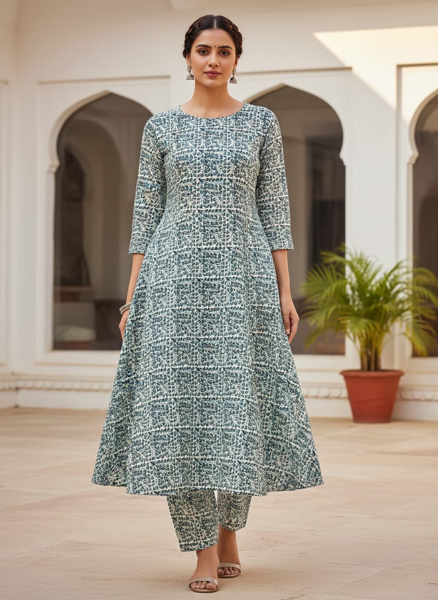 Morpich Block Digital Printed Fabric  - Tusser Silk