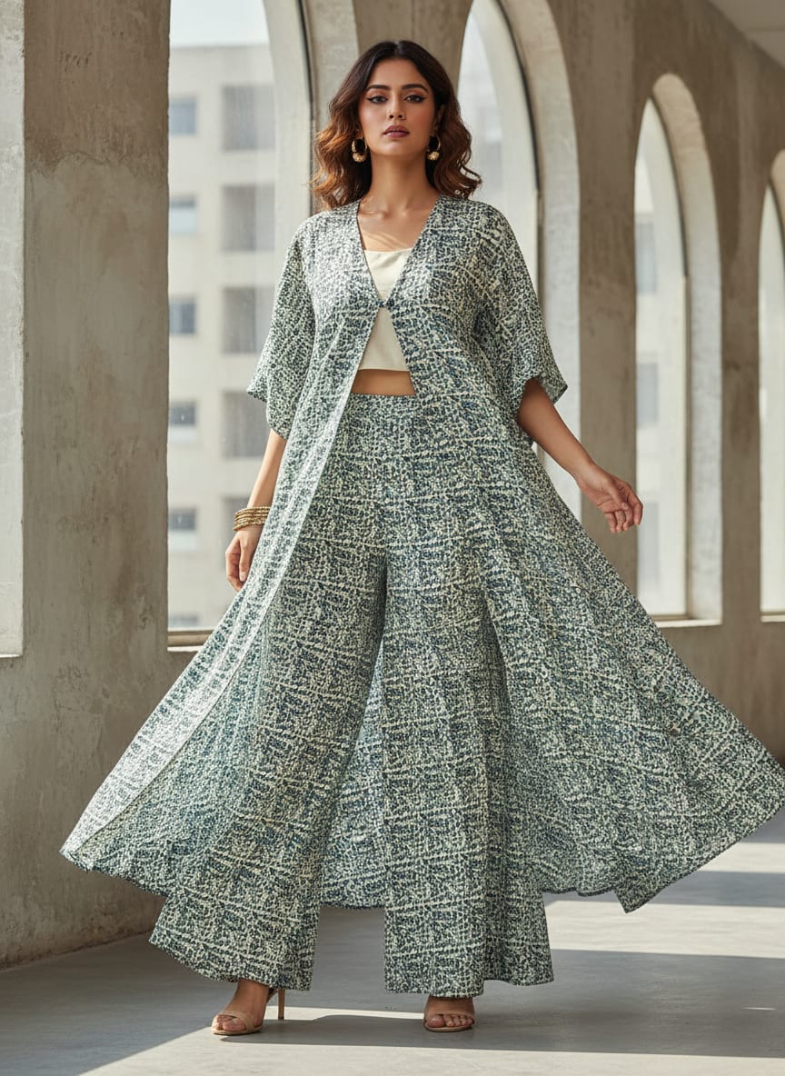 Morpich Block Digital Printed Fabric  - Tusser Silk