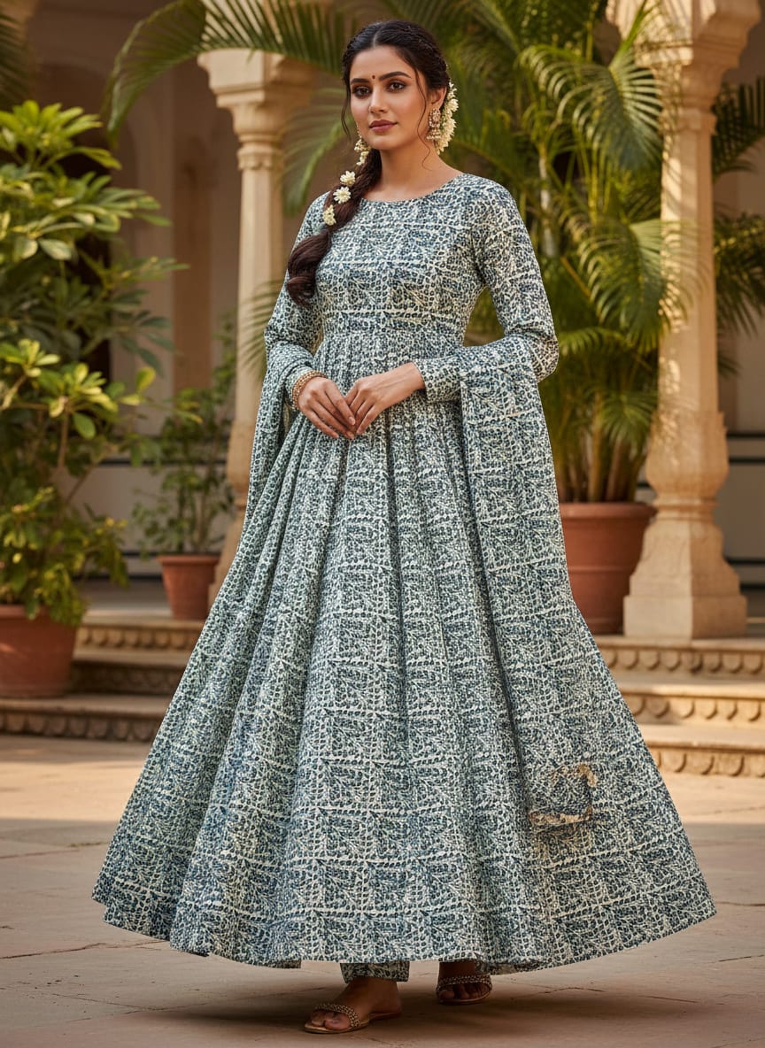 Morpich Block Digital Printed Fabric  - Upada Silk