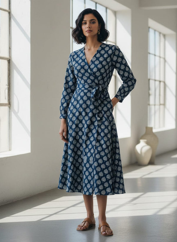 Stylized Mepal Leaf Motif Digital Printed Fabric - Weightless - Wrap Dress Lookbook - WE-0-MA02999-110 - alternate view