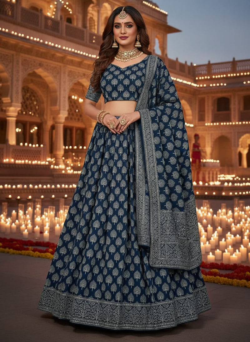Stylized Mepal Leaf Motif Digital Printed Fabric - Upada Silk