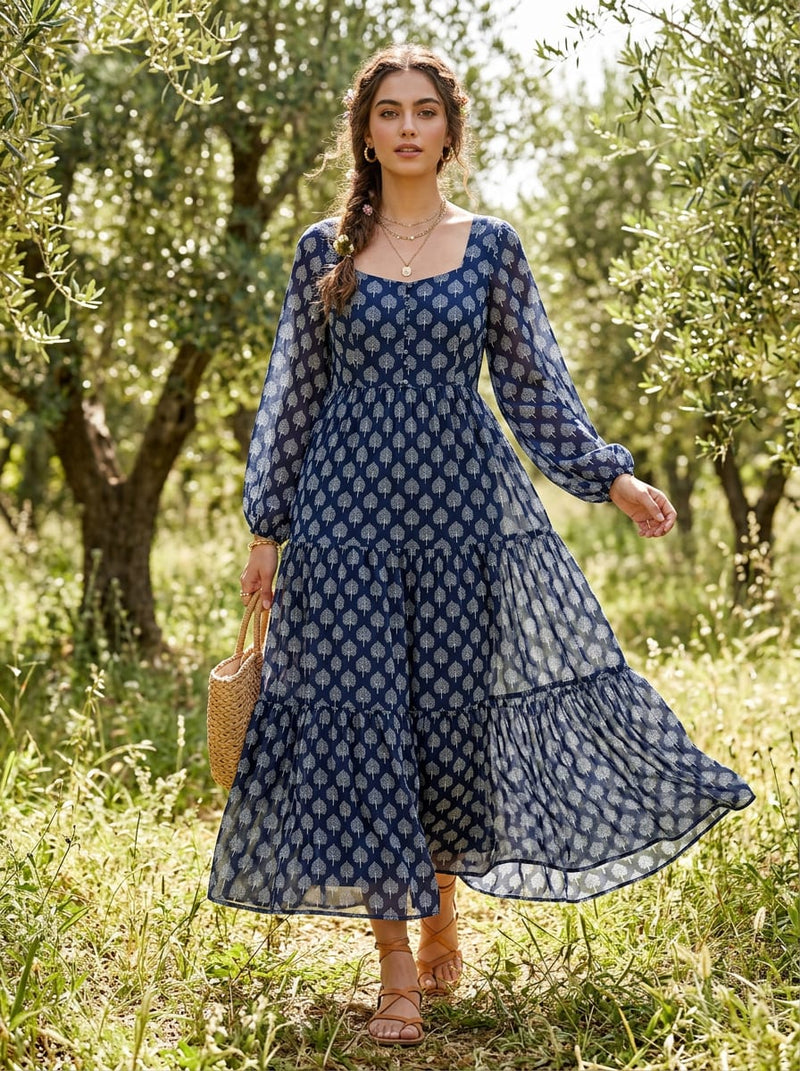 Navy Ethnic Tree Motif Pure Georgette Digital Printed Fabric
