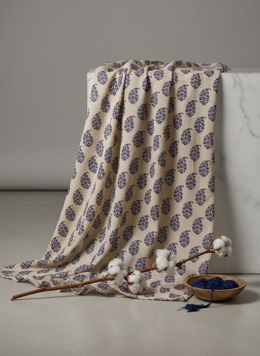 Cream Traditional Ethnic Buti Floral Tusser Silk Digital Printed Fabric