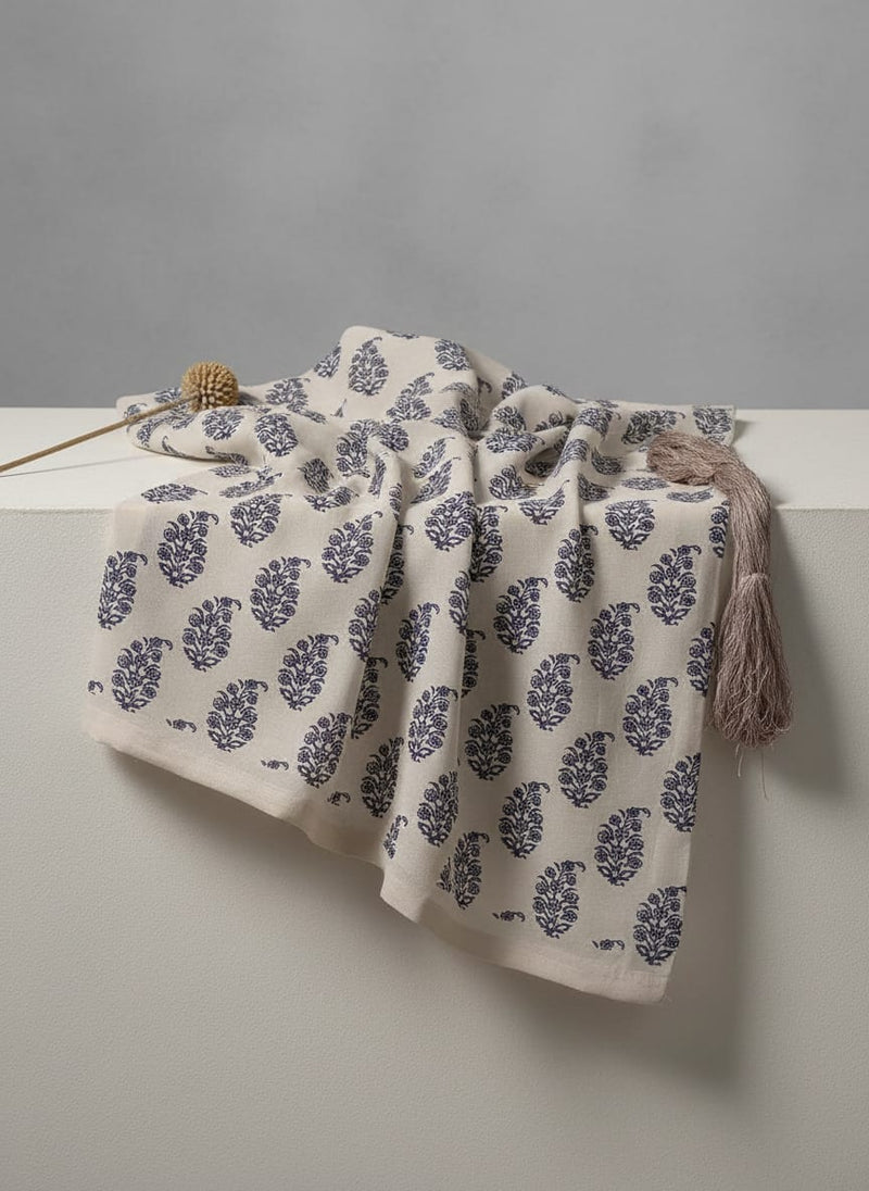 Block Print Motif Digital Printed Fabric - Kora Silk