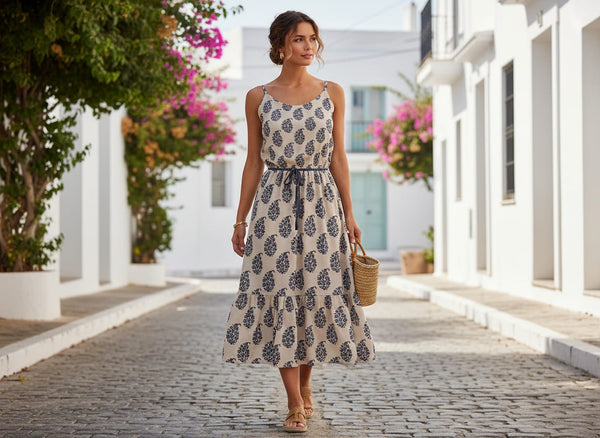 Block Print Motif Digital Printed Fabric - Weightless - alternate view