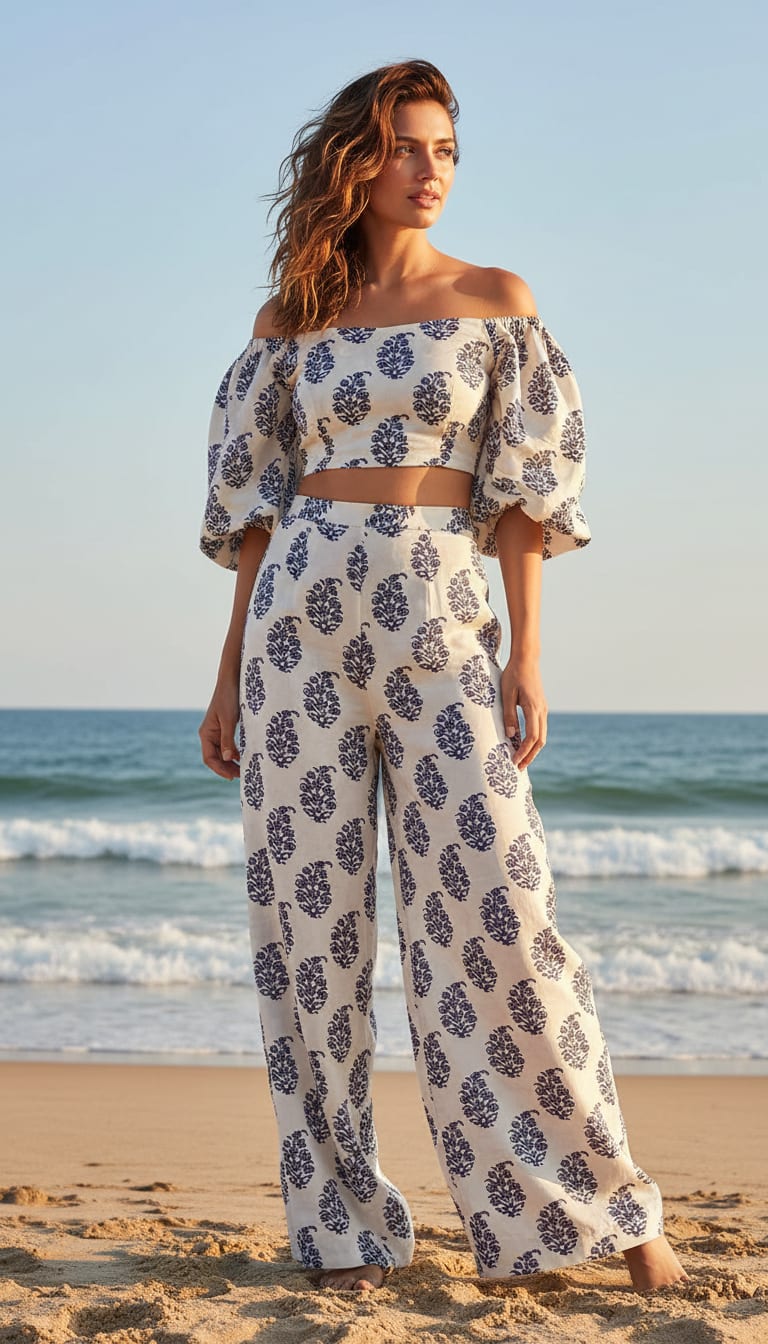 Block Print Motif Digital Printed Fabric - Crepe